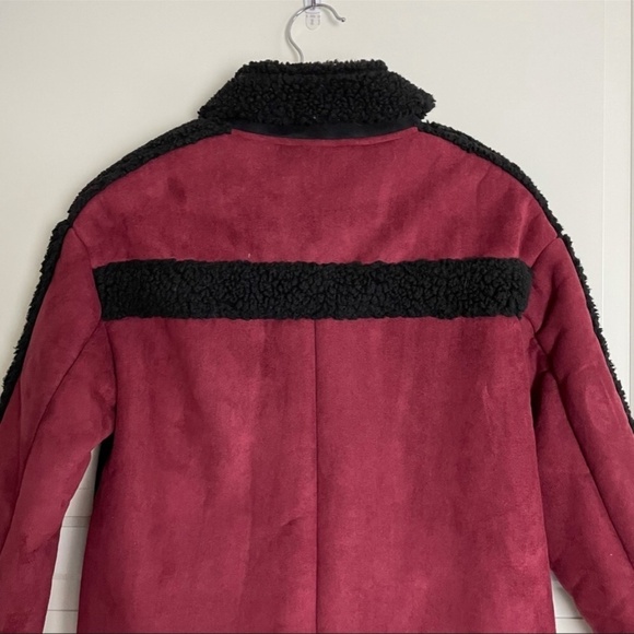 SJYP mustang jacket suede faux shearling bomber aviator coat red black - Picture 5 of 8